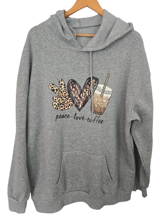SHEIN Sweaters - Gray Hoodie "Peace Love Coffee" Graphic Sweatshirt Size 3XL